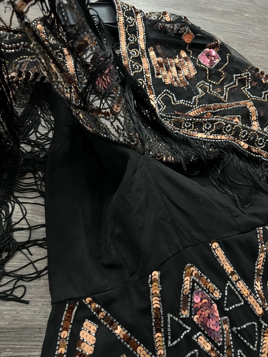 RARE Y2K ASOS design Black Sequin Fringe Maxi Dress with Pink & Rose Accents#A10 - Picture 7 of 16